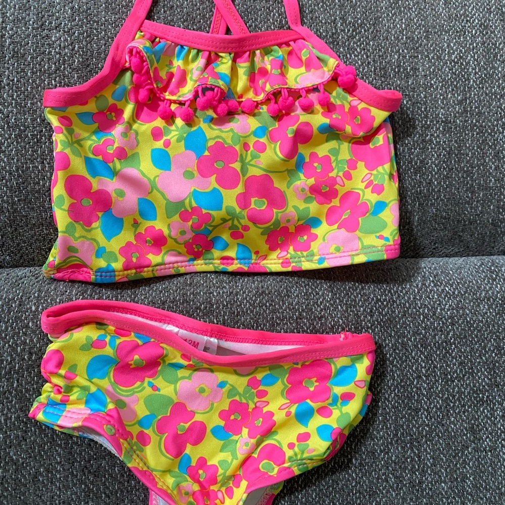 Pink Platinum Floral Kids Swim Bikini - Pink and Yellow size 12m EUC